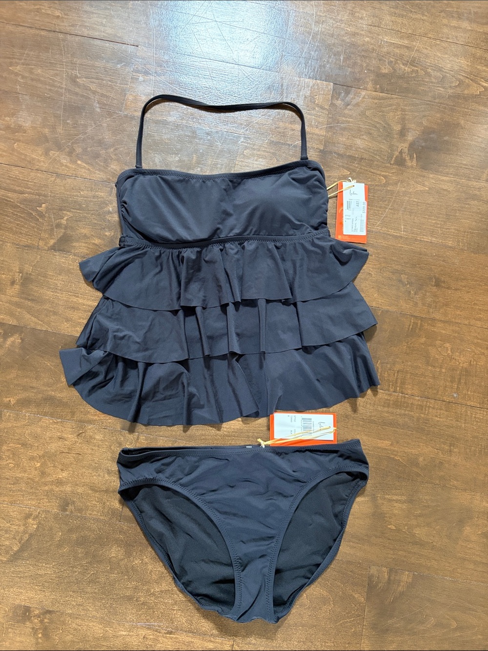 Ruffled Black Women's Tankini Set - Brand: